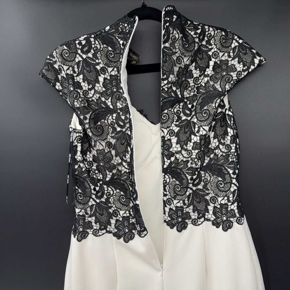 Tadashi Shoji Black Lace Ivory Sheath Dress Cap Sleeve AGD688MX Womens 10 - Picture 10 of 13